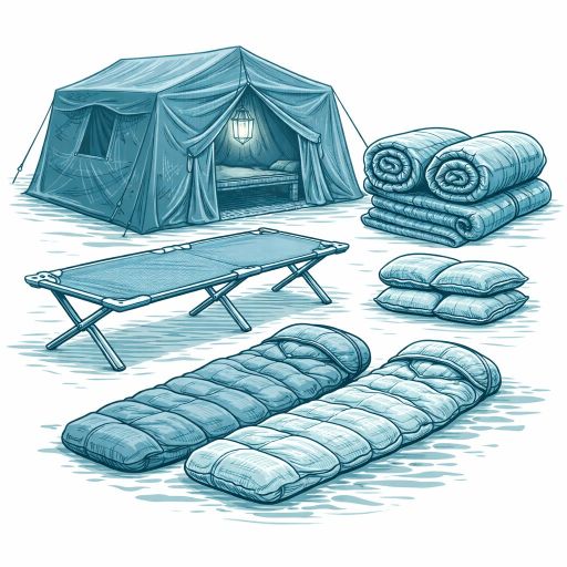 Namioty, łóżka polowe, śpiwory