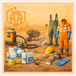 narzędzia sprzęt i odzież przeciwpowodziowa