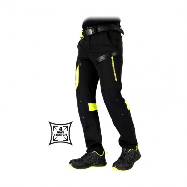 LH-RAUT-T czarne spodnie 4-way stretch SLIM żółte kontrasty