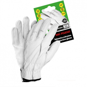 RMC-PEGASUS białe pełnoskórzane rękawiczki z koziej skóry na rzep